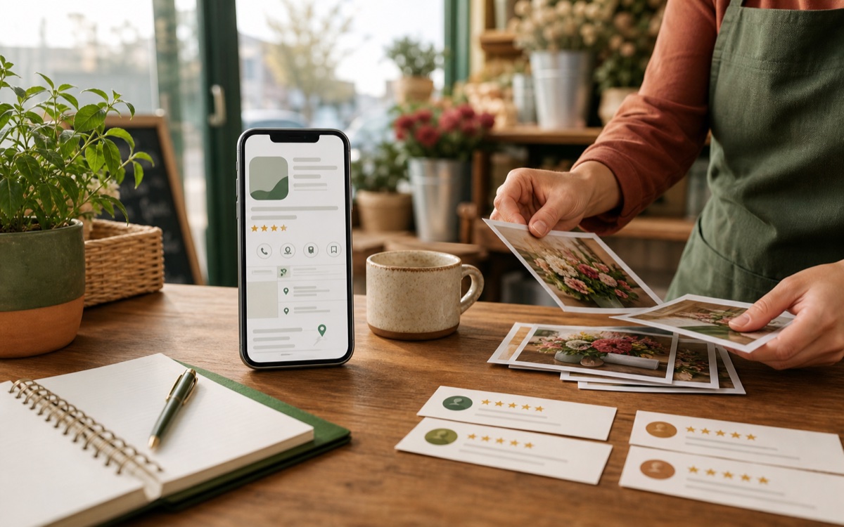 Local business owner reviewing a Google Business Profile plan