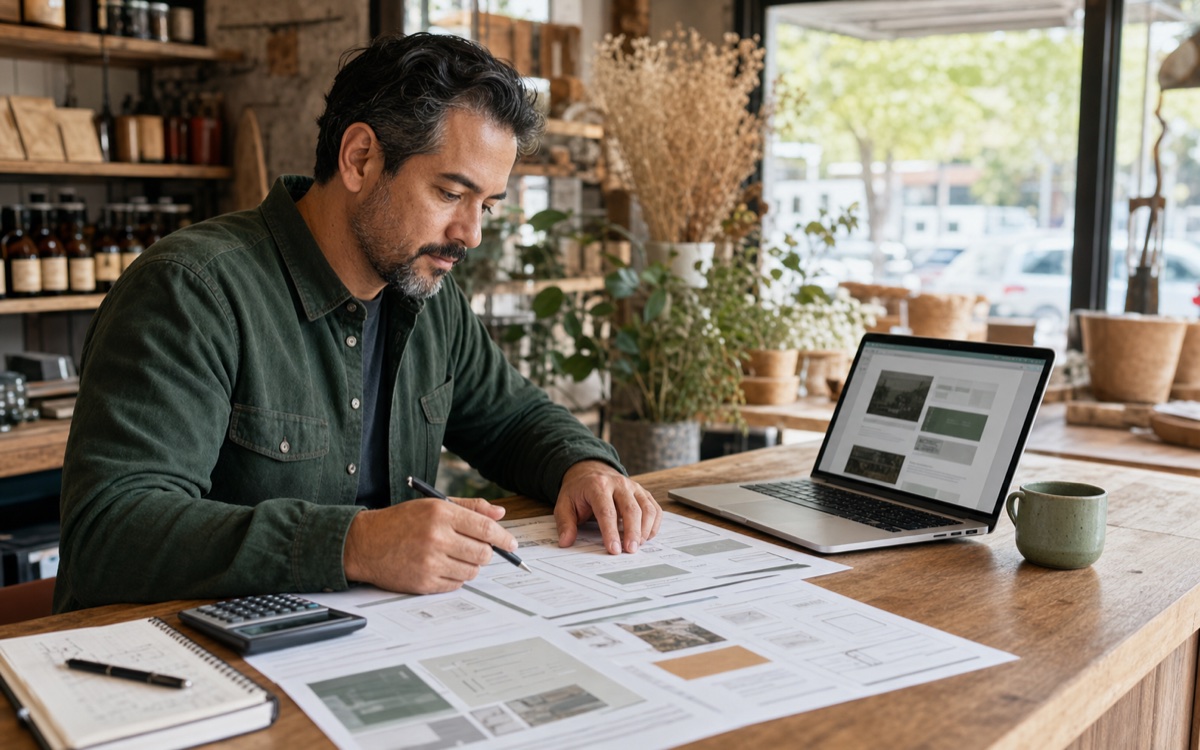 Desk with website planning notes for a Modesto small business